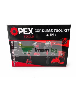 Комплект безжични инструменти OPEX 21 V 4 в 1 гаечен ключ и бормашина/отвертка, ъглошлайф и перфоратор